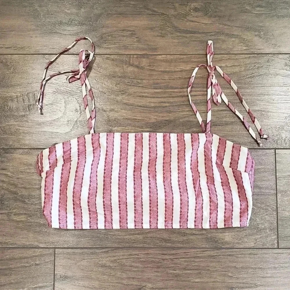 Blue Blush Striped Tie Back Crop Top Size Medium
